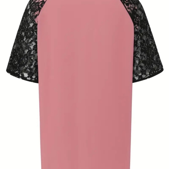 NWT!! Women's Plus Size Pink and Black Jacquard Contrast Lace Casual Fashion Top - Picture 5 of 10